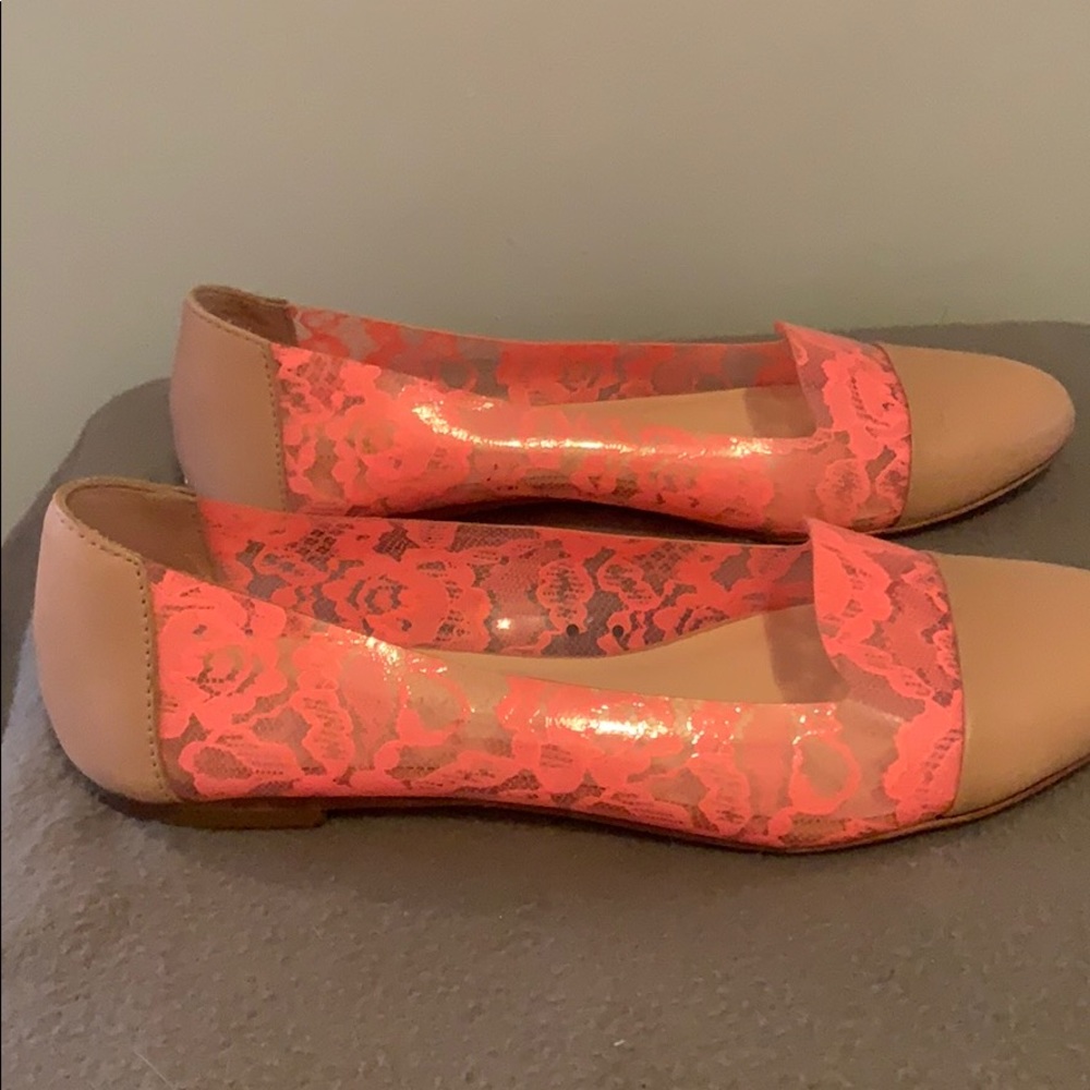 Loeffler Randall Neon Coral Lace Clear Nude Flat 6